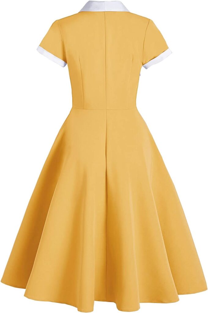 Women 1950s Vintage Short Sleeve Peter Pan Collar Retro Swing A Line Midi Summer Dress Cocktail Party Evening Prom Gown – Bild 2