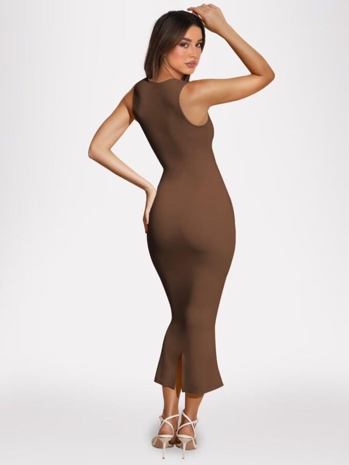Women's Sexy Bodycon Midi Dress Summer Sleeveless Square Neck Slim Fit Back Slit Long Party Club Dresses – Bild 4
