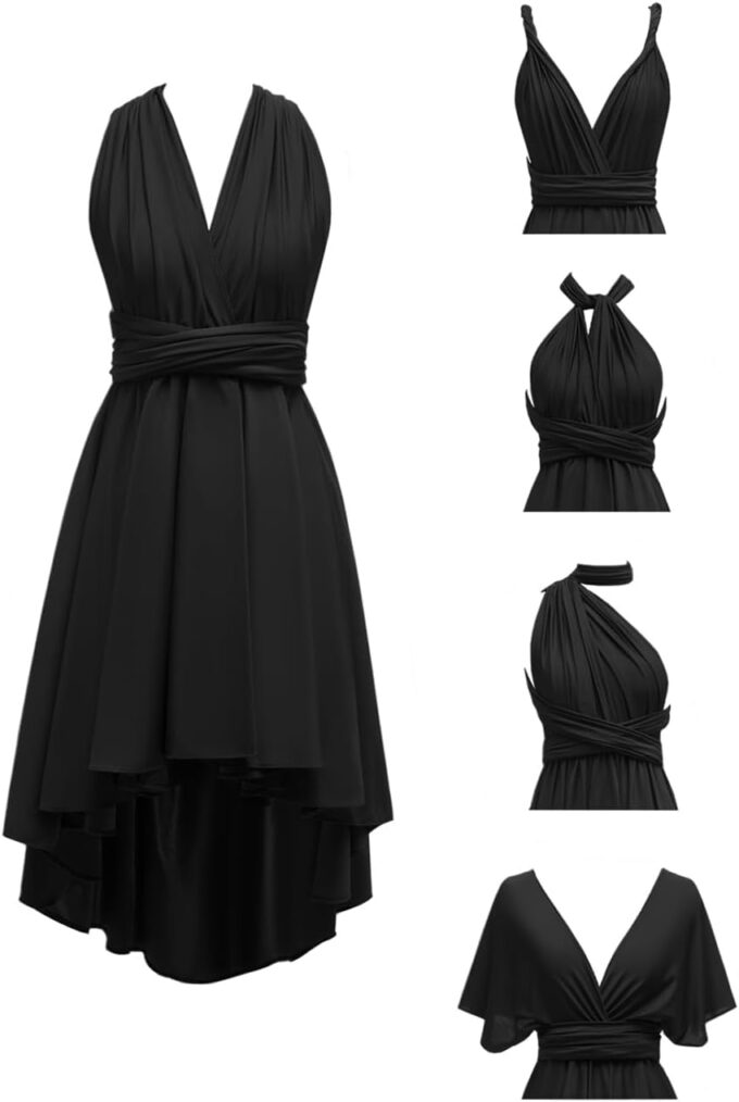 Women's Short Convertible Dress with Bandeau High Low Infinity Bridesmaid Dresses Transformer Prom Dress