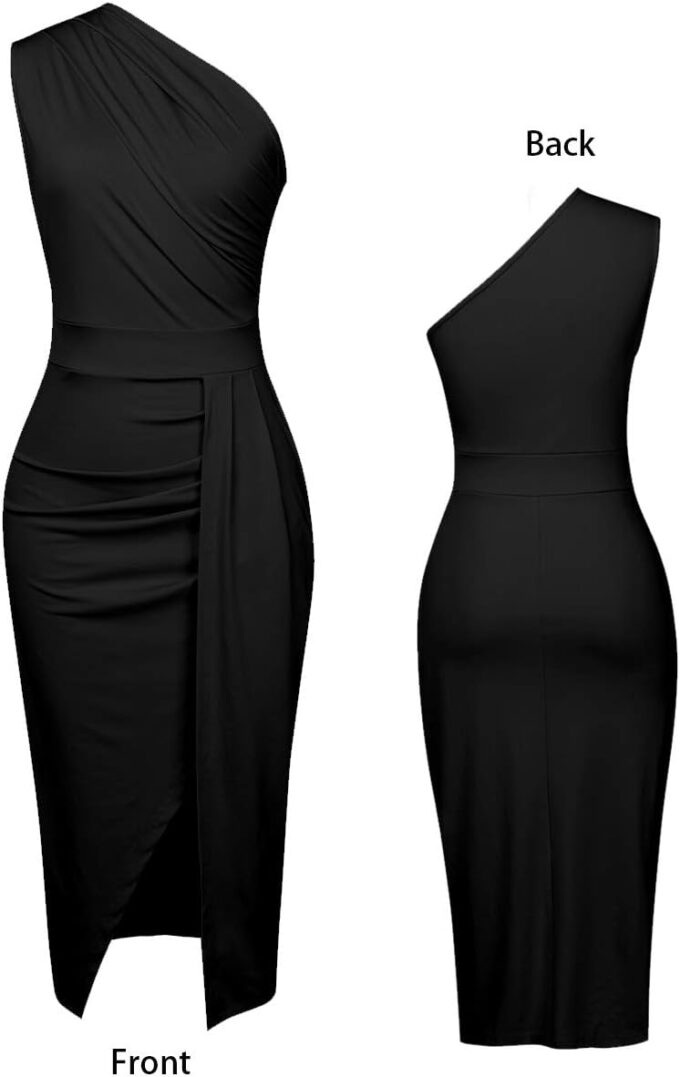 Nature Comfy LilyIn Womens Elegant one Shoulder Sleeveless Ruched High Slit Solid Color Cocktail Party Dresses – Bild 4
