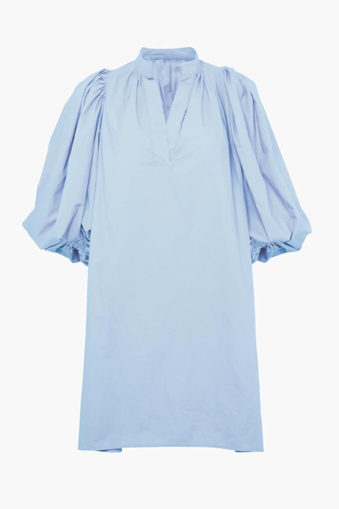 Women Babydoll Mini Dress Summer Casual Cotton V Neck Puff Lantern Sleeve Loose A Line Cute Dress – Bild 2