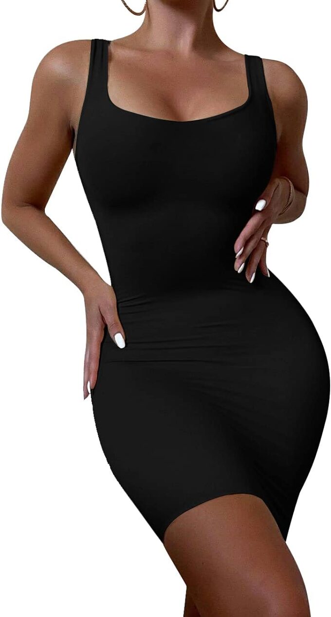 YFANG Women's Casual Tank Top Bodycon Dress Basic Sleeveless Club Mini Dress – Bild 5