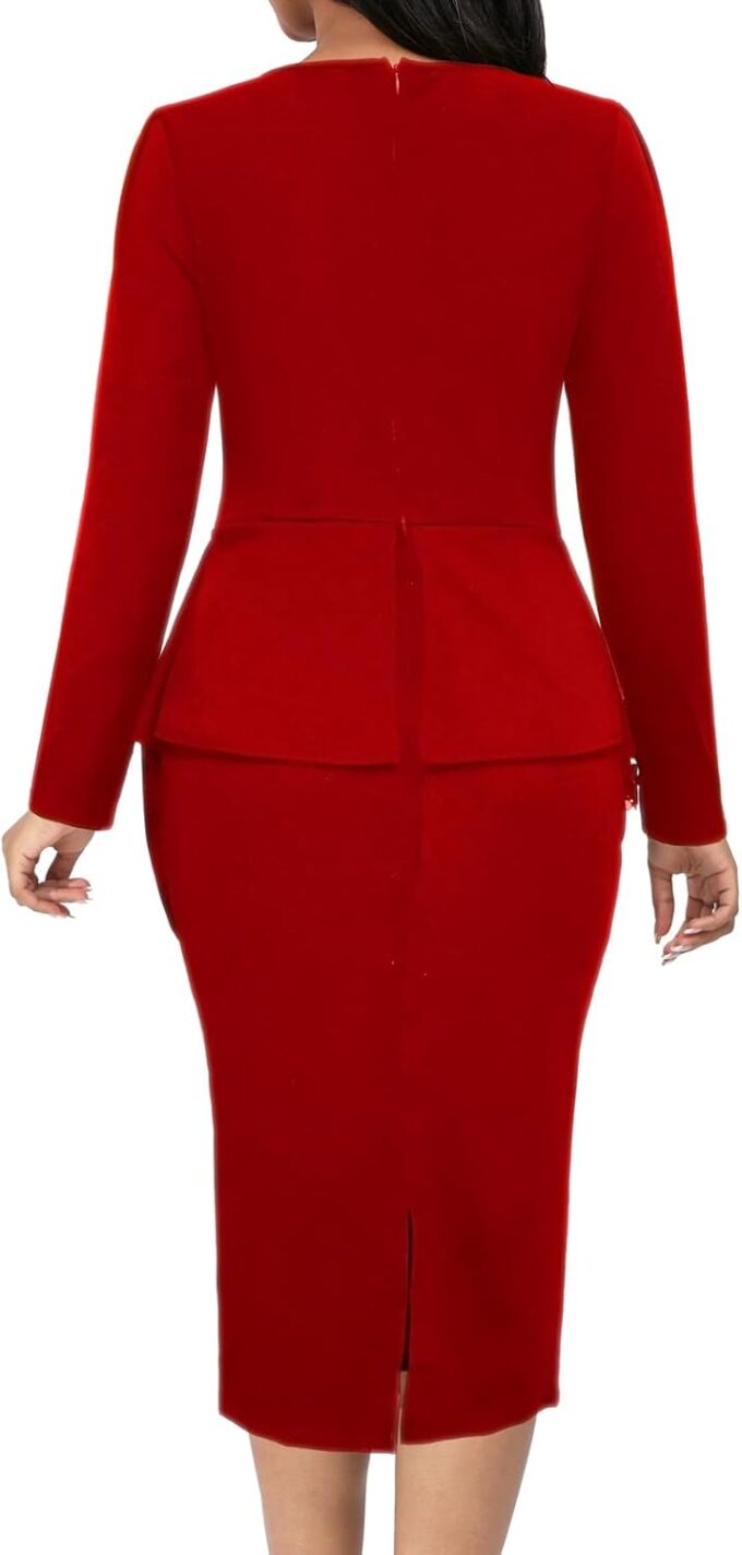 VisiChenup Damen Sexy Kirche Bleistiftkleid Elegant Langarm Business Bodycon Arbeit Midi Kleider – Bild 2
