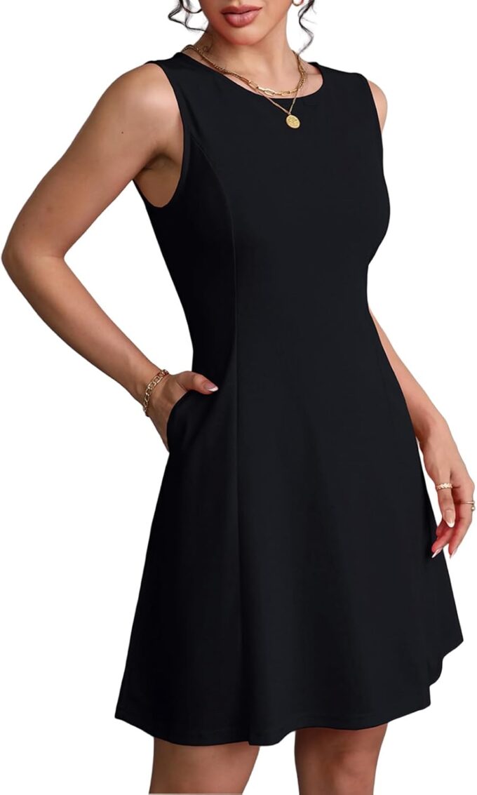 Women's A-Line Boat Neck Flowy Mini Dress Summer 2025 Party Club Formal Sleeveless Tank Dresses – Bild 4