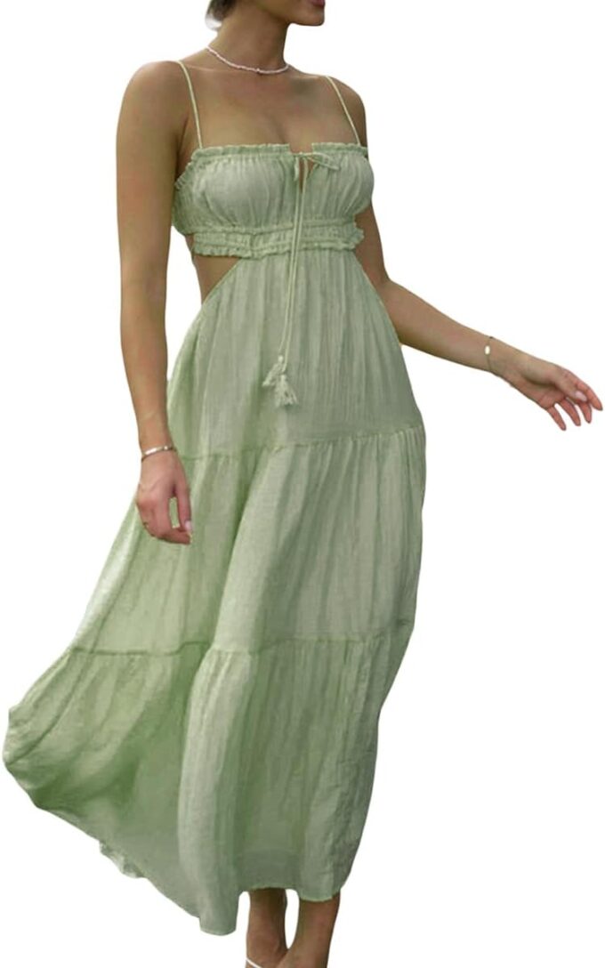 Women Sexy Spaghetti Strap Low Cut Dress Y2k Bodycon Long Dress Sleeveless Backless Maxi Dresses Going Out Party Clubwear – Bild 4
