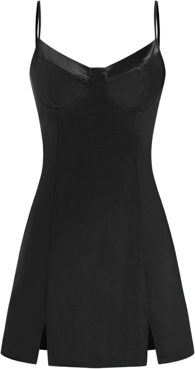 CIDER Womens Dress Sleeveless V Neck Split Hem Spaghetti Strap Party Club Summer MIni Dresses