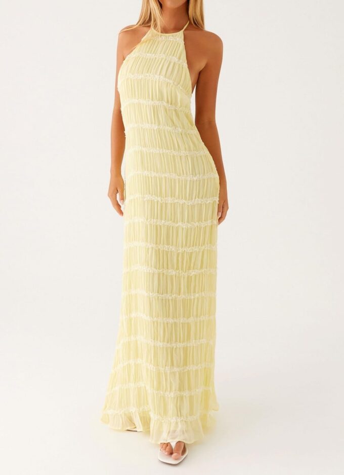 Women Halter Neck Maxi Dress Sleeveless Lace Tiered Smocked Long Dress Sexy Backless Party Vacation Beach Sundress – Bild 3