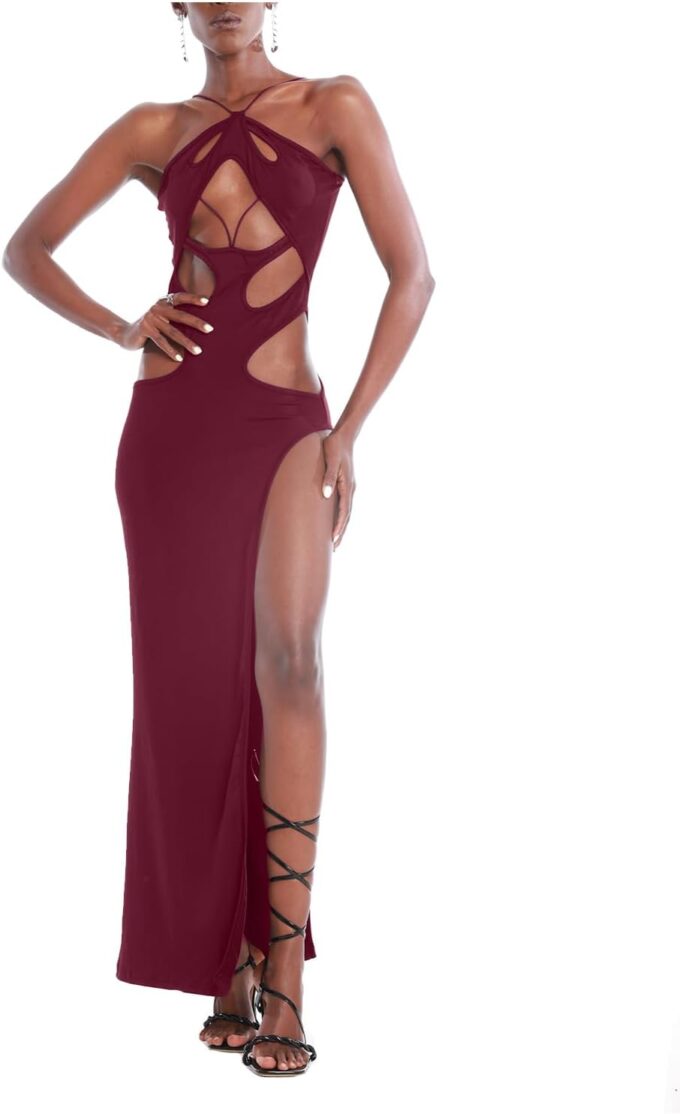 Rave Outfits for Women Sexy Y2K Rave Dress 2024 Cut Out High Slit Maxi Long Dress Gothic Clothes Date Night