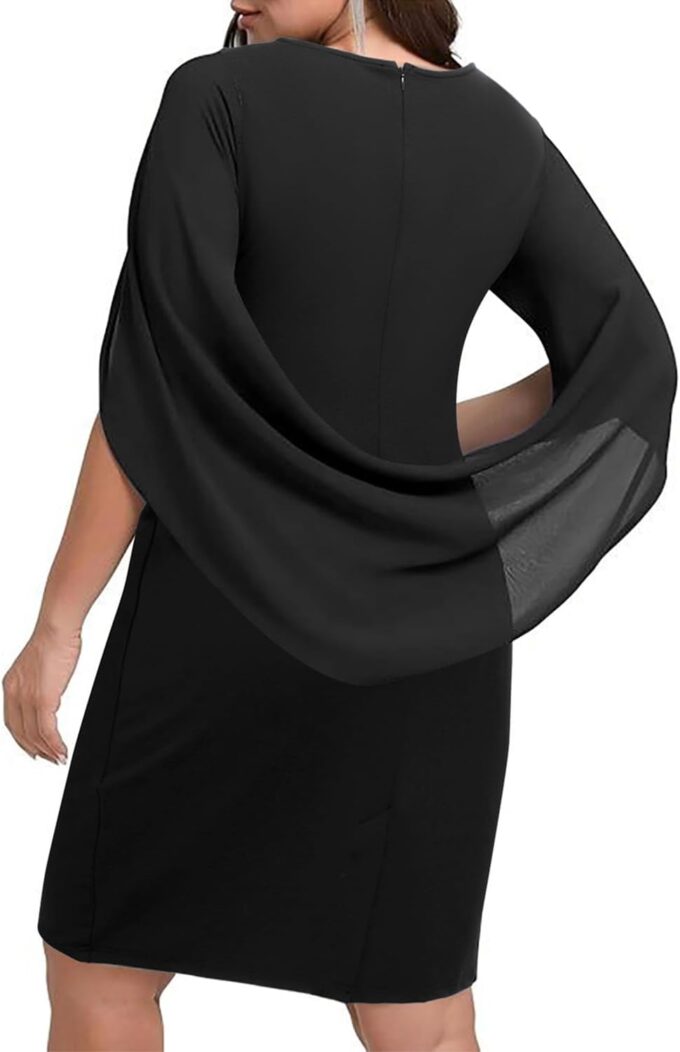Plus Size Wedding Guest Dress - Women Chiffon Cape Semi Formal Cocktail Party Bodycon Dresses – Bild 6
