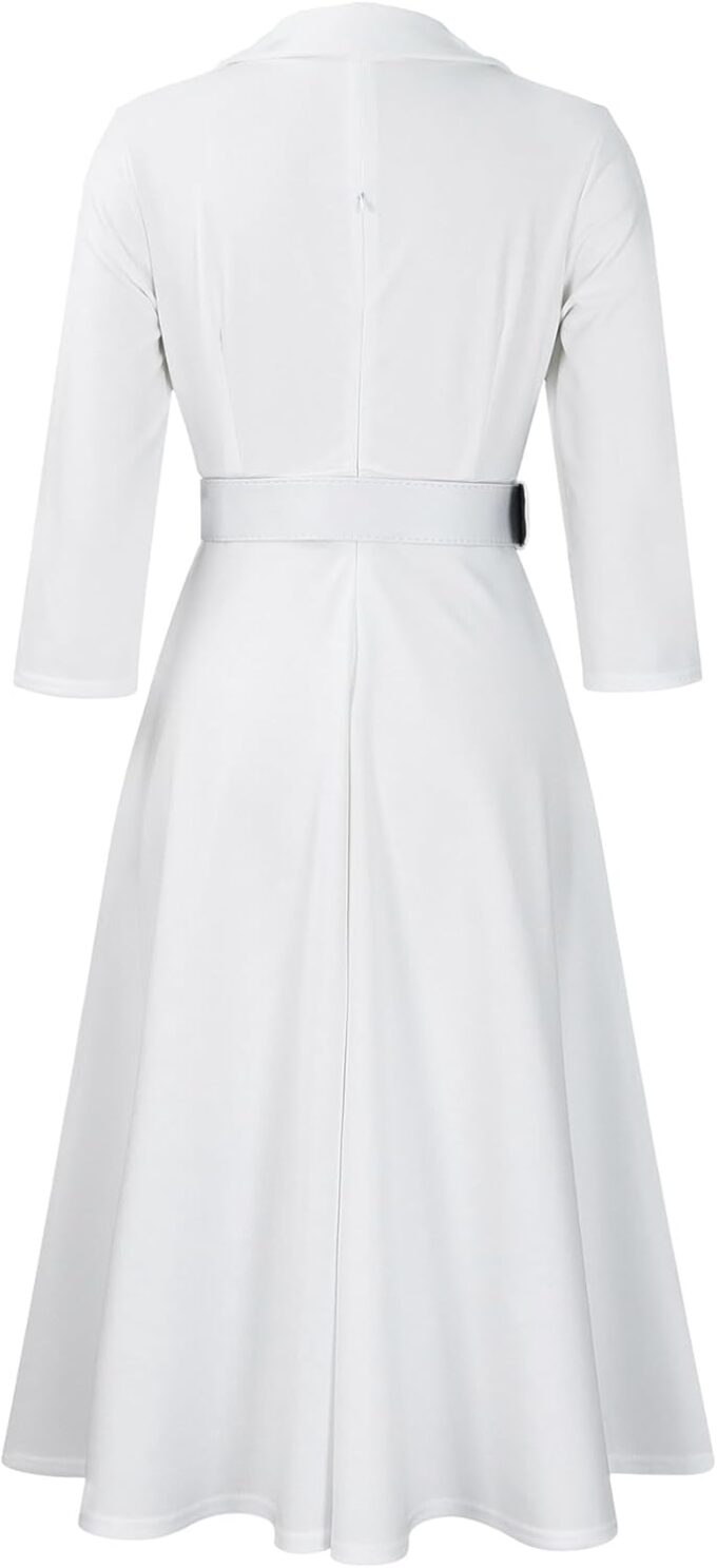 Elainone Women’s 3/4 Sleeve Flared A Line Dress Wedding Guest Casual Semi Formal Office Lady Dresses with Belt – Bild 6
