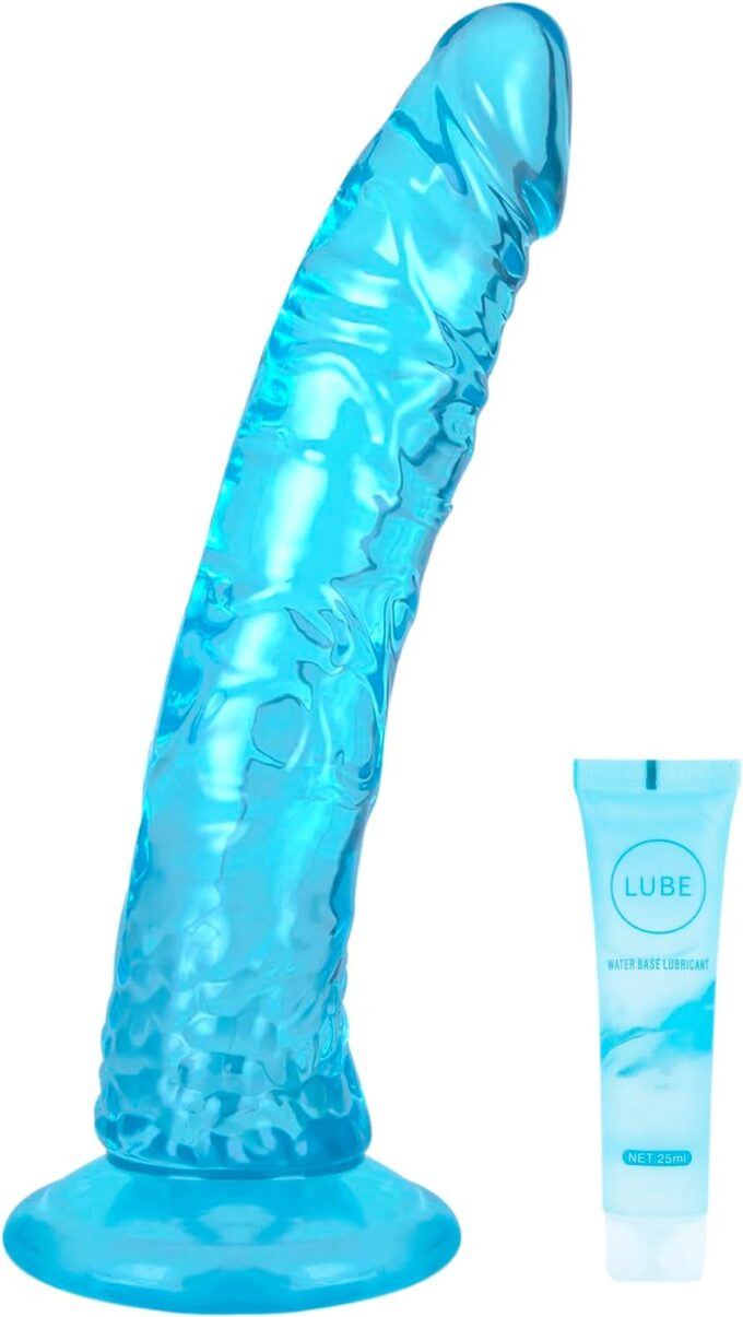 Realistischer Dildo mit Starker Saugnapf Groß, Weicher Gelee-transparenter Dildo,Dildos Sexspielzeug für Frauen, Männer Analdildo Anal Plug, Penis Dildo Sex Toy für Paar (Blue, S)