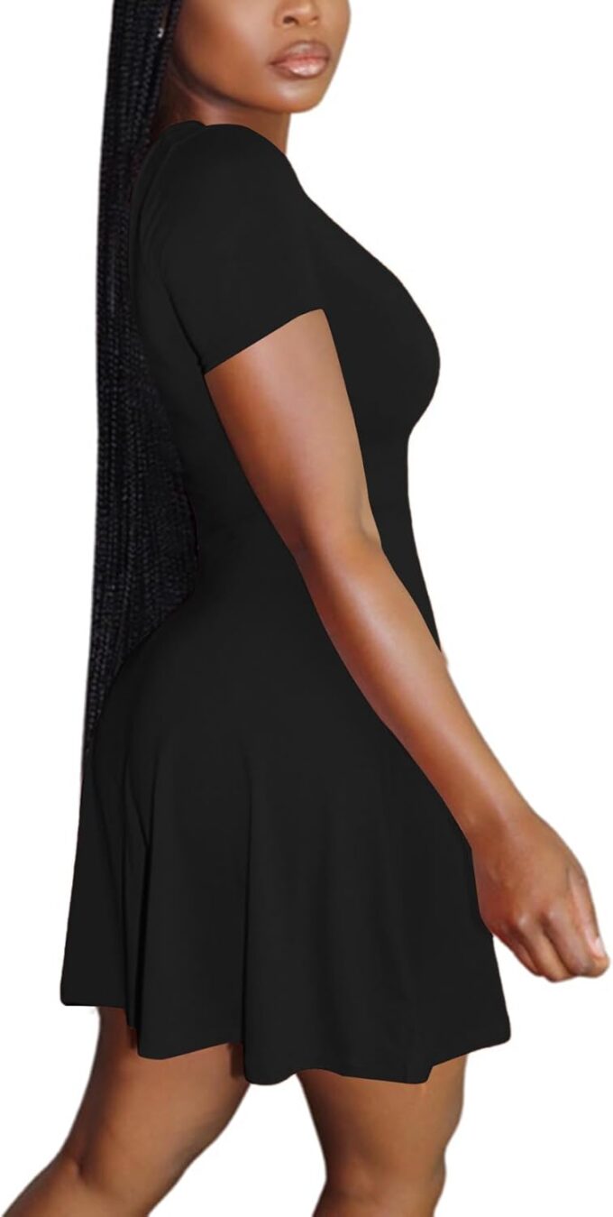 LYANER Women's Scoop Neck Short Sleeve Ruffle Hem A Line Flare Mini Basic Dress – Bild 2