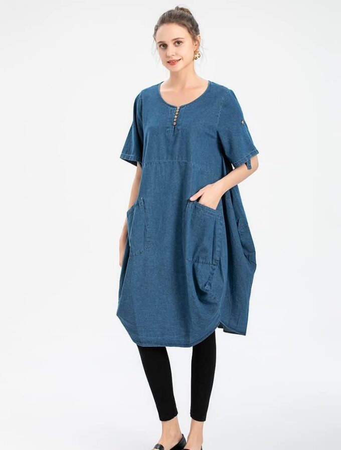 LaovanIn Women's Plus Size Tunic Dress Summer Cotton Linen T Shirt Knee-Length Dresses – Bild 2