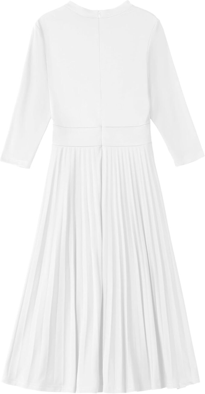 Nmoder Midi Dresses for Women Semi Formal Cocktail Pleated A-Line Casual V Neck 3/4 Sleeve Church Elegant Dress – Bild 6
