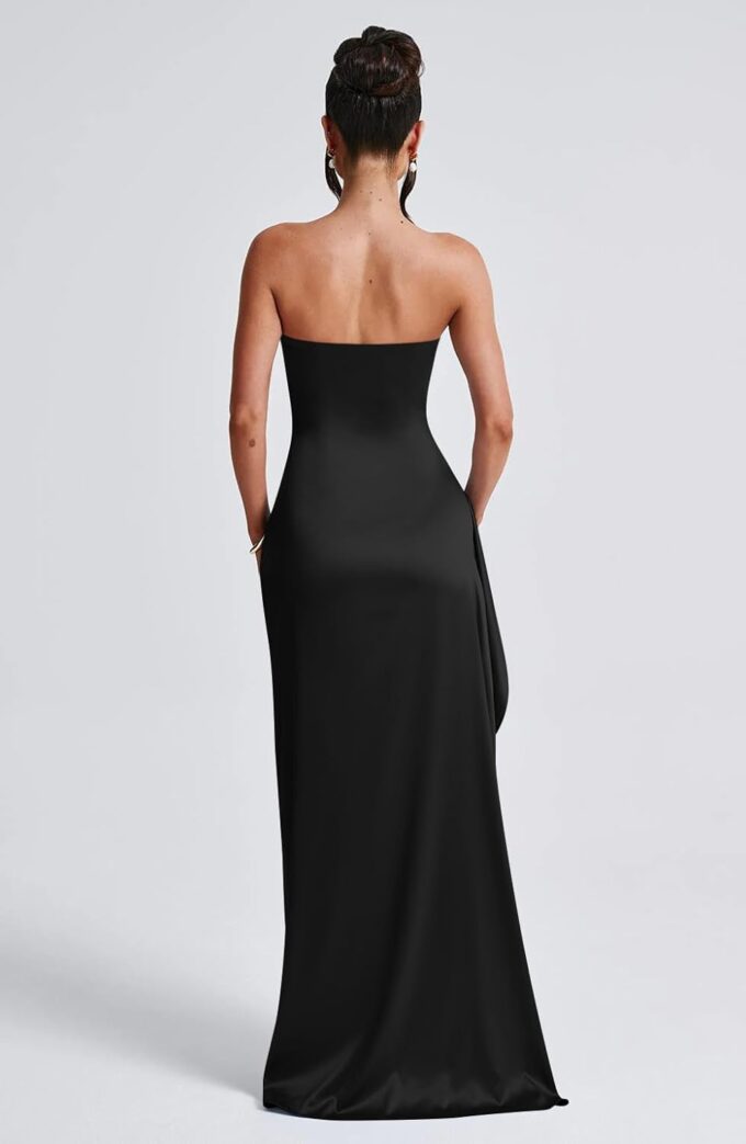 Memoriesea Women's Sexy Strapless Neck Ruched High Slit Cocktail Party Maxi Dress – Bild 5