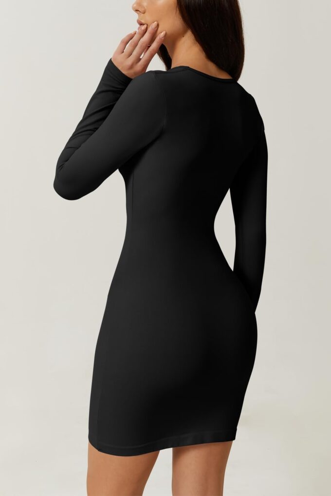 Mulisky Bodycon Dresses for Women, Square Neck Long Sleeve Slimming Fit Mini Dresses for Club Party – Bild 5