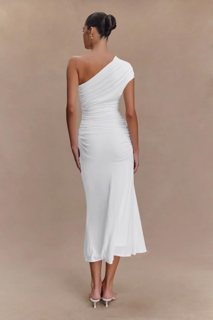 Memoriesea Women's Elegant One Shoulder Sleeveless Ruched Bodycon Cocktail Party Midi Dress – Bild 4