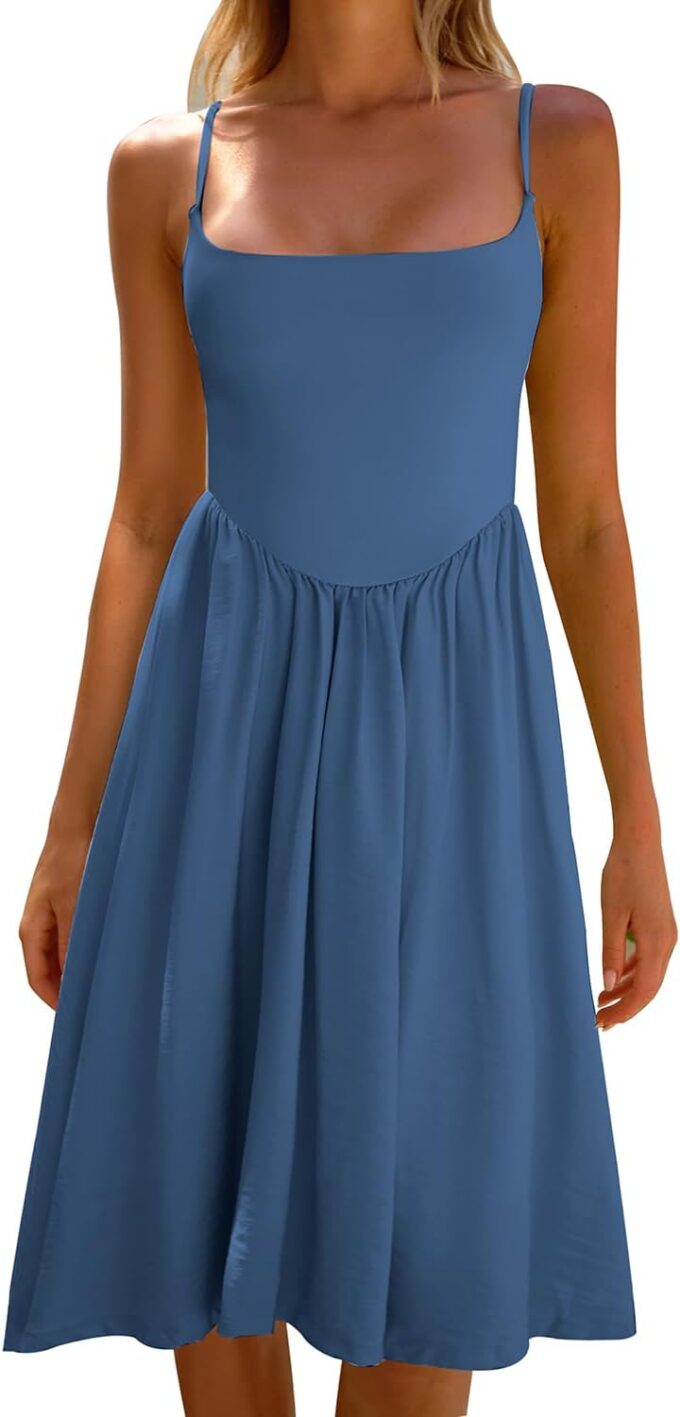 CHYRII Women Fashion Summer 2025 Spaghetti Straps Sleeveless Casual A-Line Midi Dresses Sundress