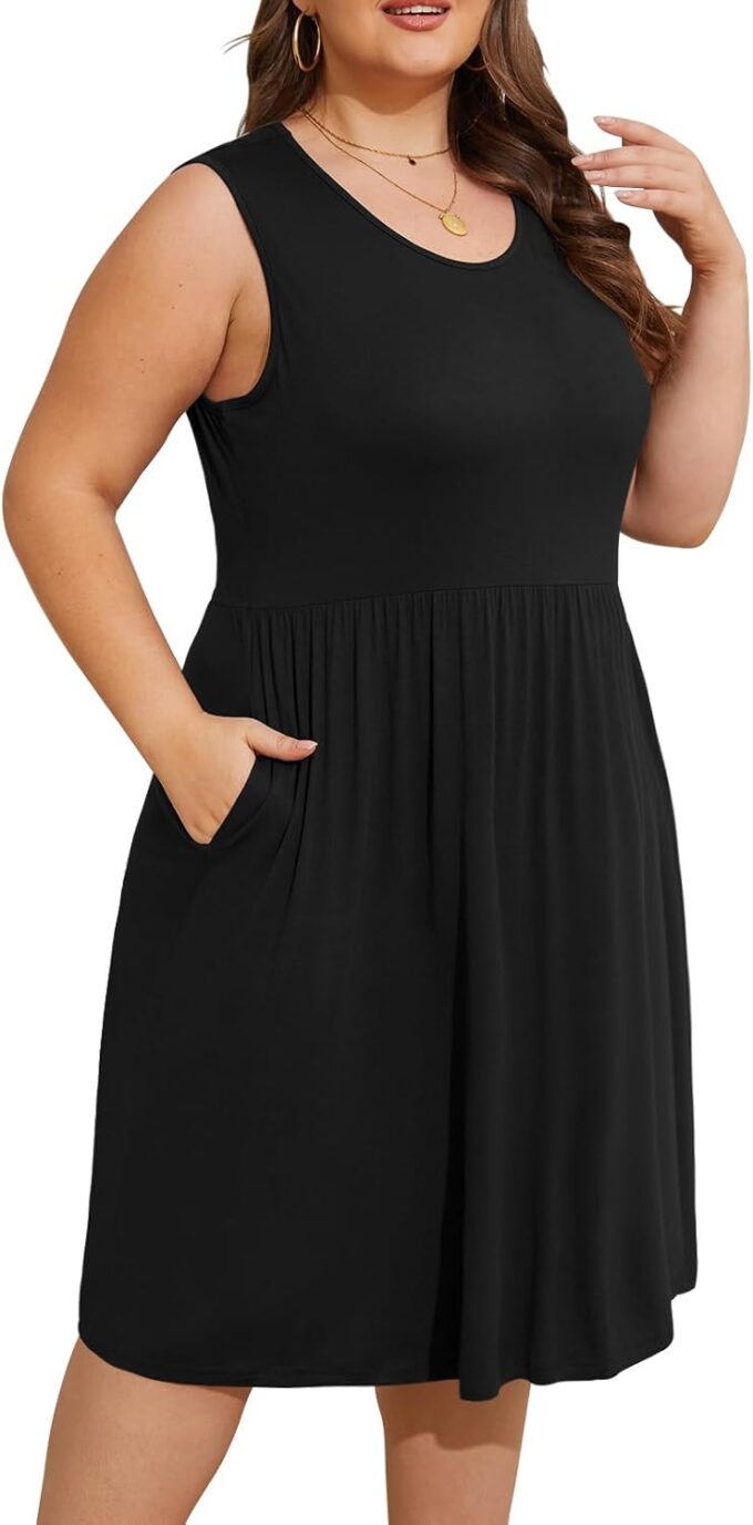DB MOON Womens 2025 Plus Size Tank Dresses Sleeveless Knee Length Sundress with Pockets – Bild 2