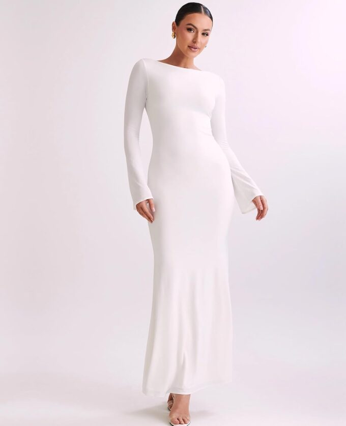GLNEGE Women's Long Sleeve Bodycon Maxi Dress Elegant Fitted Crew Neck Lounge Dresses – Bild 2