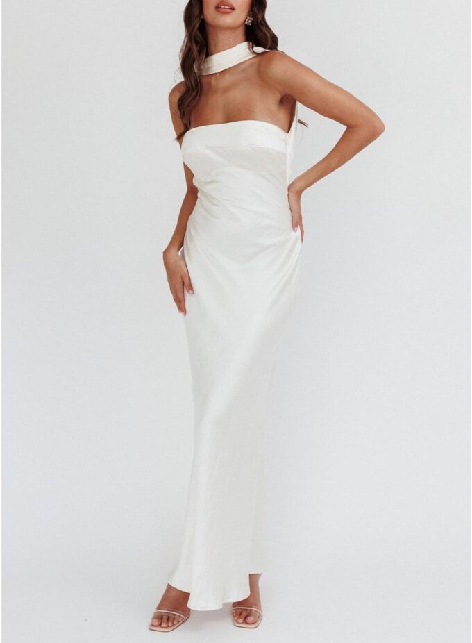 Women's Summer Satin Strapless Tube Top Maxi Dress Elegant Silk Backless Halter Neck Formal Party Dresses Wedding Guest – Bild 3