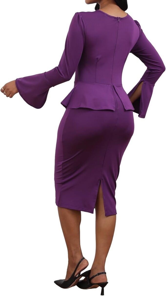 Women's Dress Work Business Dress Bodycon Split Long Sleeve Round Neck Pencil Dresses – Bild 5
