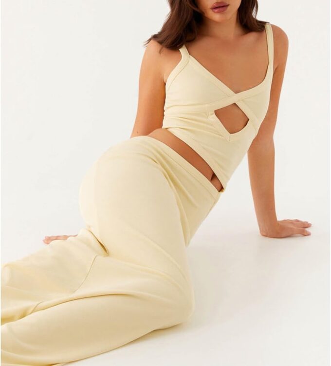 Women Sexy Maxi Dress Cut Out V Neck Spaghetti Straps Bodycon Long Dress Summer Party Cocktail Wear – Bild 5