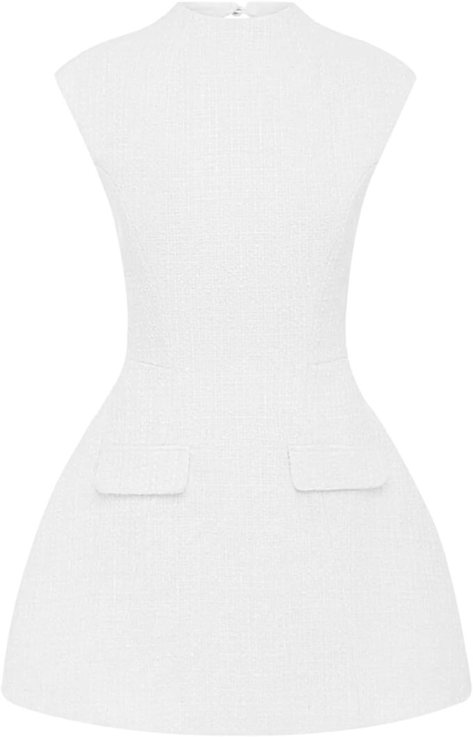 SHESEEWORLD Women's Cap Sleeve Mock Neck Sexy Cutout Backless Button Mini Dress A Line High Waist Slim Cocktail Party Dresses – Bild 6