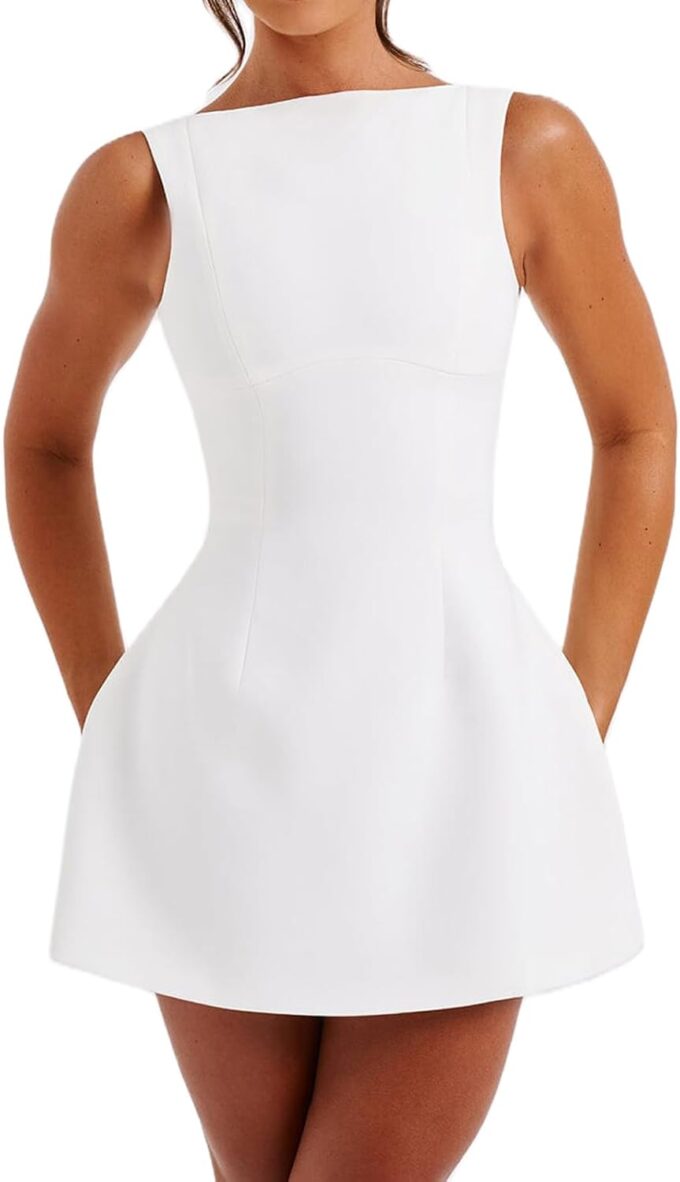 Women Bodycon Mini Dresses Summer Sleeveless Backless Slim Fitted A Line Dress Elegant Cocktail Party Short Dresses