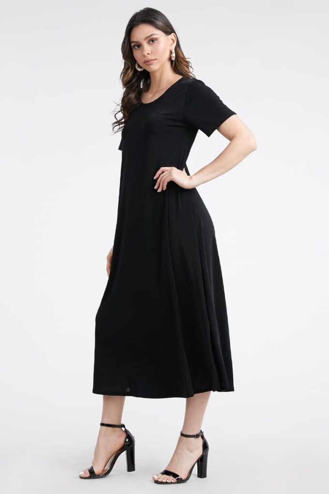 Jostar Women's Basic Midi Dress – Short Sleeve Basic Stretch Casual Swing Flowy T Shirt Long One Piece – Bild 2