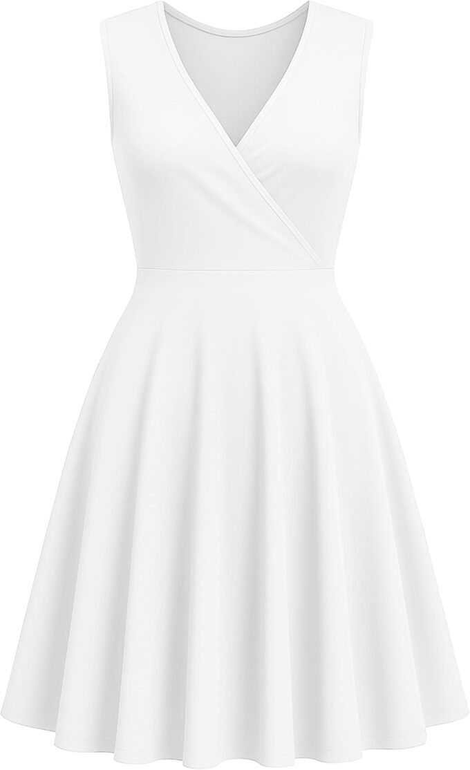 Nmoder Women's Sleeveless A Line Wrap V Neck Little Short Dress Summer Beach Casual Mini Tank Dress White XL – Bild 7