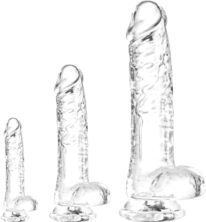 Transparentes realistisches Dildo-Set-3 Größen(Klein,Groß,Extra Groß)Saugnapf-Dildo für Anal-und Vaginalgenuss,realistischer Penis mit Kugel,geeignet für Anfänger bis Fortgeschrittene (16cm,21cm,28cm)