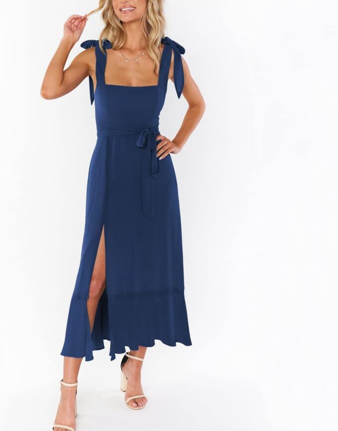 Women's Square Neck Spaghetti Straps Ruffle Split Midi Formal Dress Elegant Wedding Guest Cocktail Party Bridesmaid Dress – Bild 3