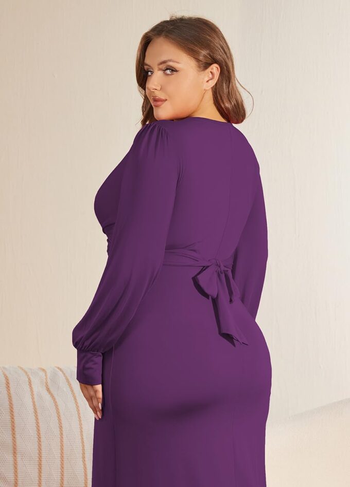 WUSENST Langärmeliges Damenkleid, lässig, V-Ausschnitt, gedrehte Taille, figurbetontes Cocktail-Partykleid – Bild 6