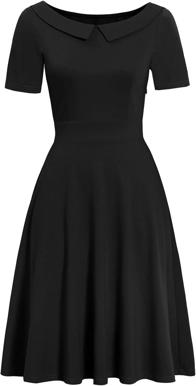 Women's Elegant Vintage Dresses Knee Length Casual Floral Print Work Party Peter Pan Collar A-Line Dress with Pockets 978 – Bild 2
