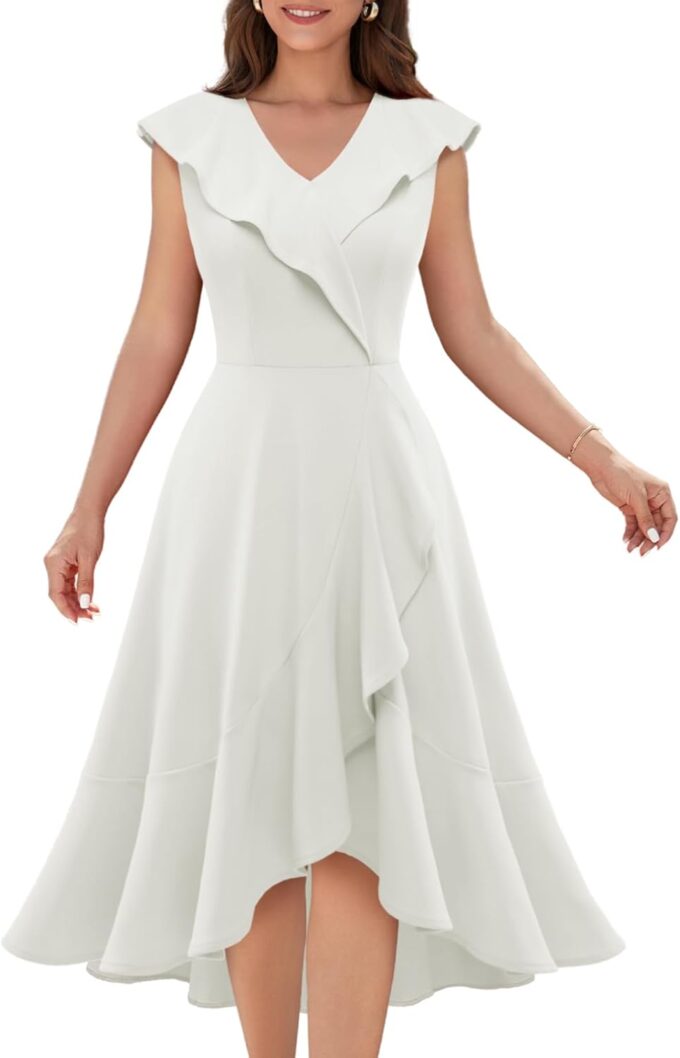 Meetjen Women's Cocktail Dresses Formal Wedding Guest 2025 Tea Party A Line Ruffle Hi Low Elegant Prom Graduation Dress
