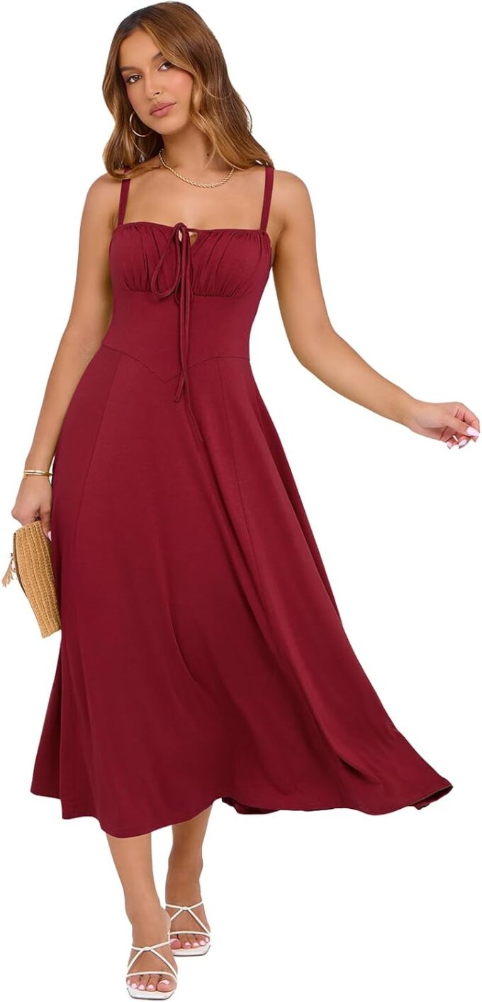 Corset Dress for Women Casual Tea Party Summer Wedding Guest Flowy Midi Sundress – Bild 3