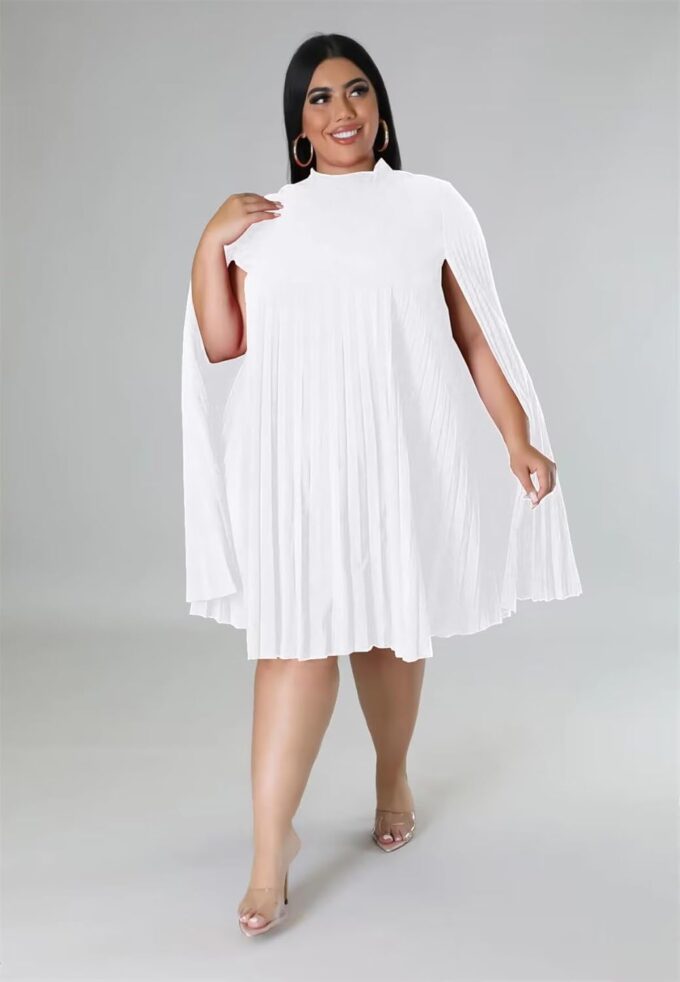 KEYUFANG Women’s Plus Size Cape Sleeve Elegant Loose Pleated Short Dress for Cocktail Party – Bild 2