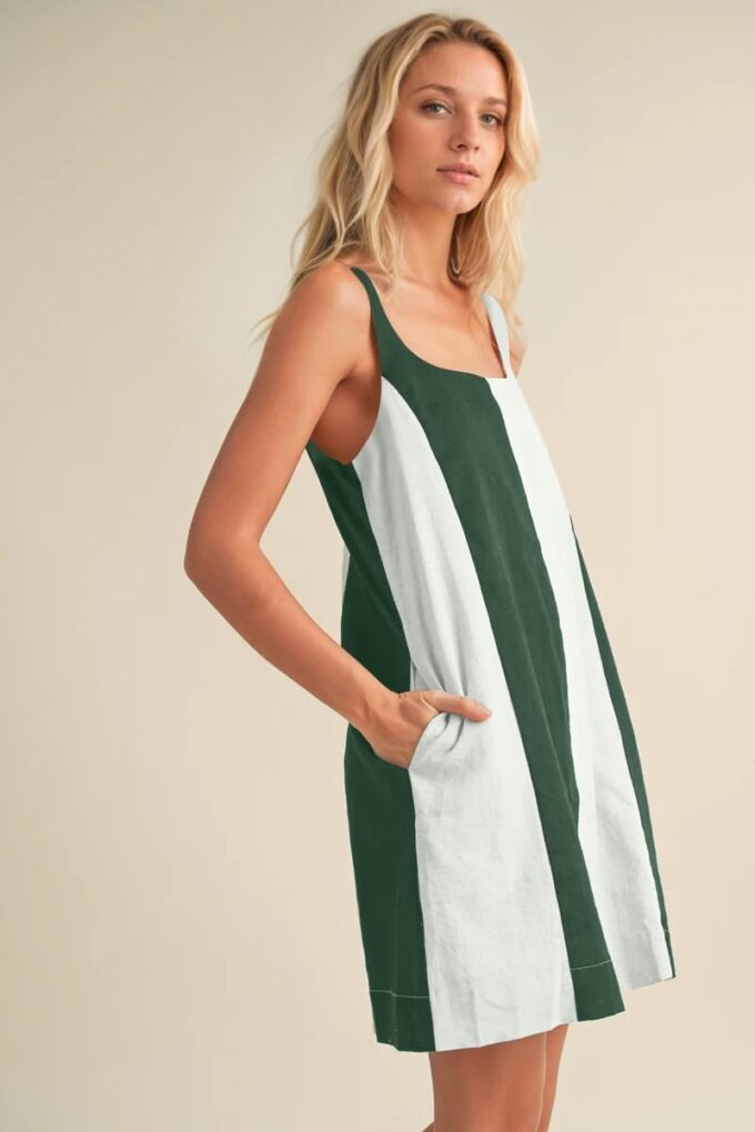 Livtany Women's Color Block Adjustable Straps Mini Dress Sleeveless Square Neck Tank Dress Loose Fit Sundress with Pockets – Bild 2