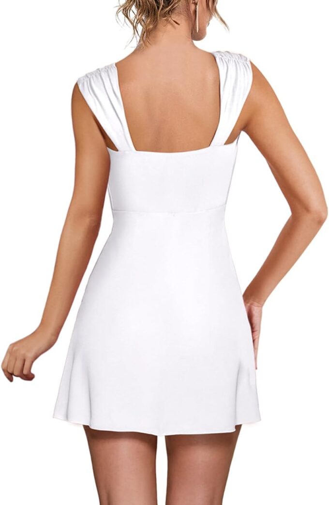 HESUUIO Womens Sexy Square Neck Mini Dress Elegant Sleeveless Bodycon Side Slit Ruffle Club Party Short Dresses – Bild 4