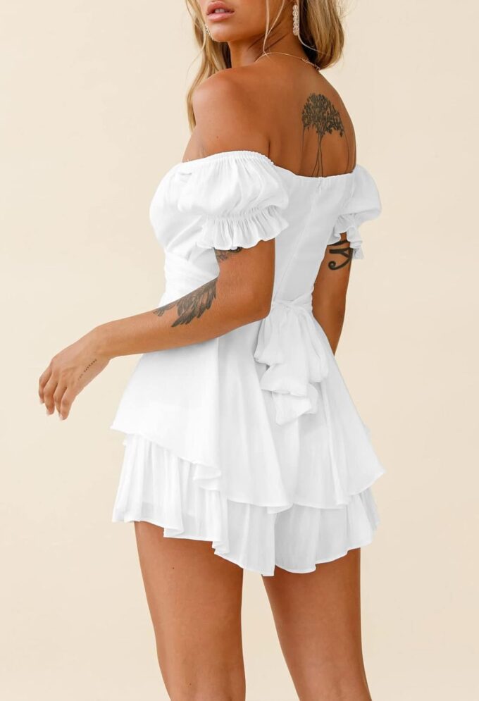 AOHITE Womens Summer Tube Top Dress Off-Shoulder Ruffled Flowy Mini Short Dresses – Bild 2