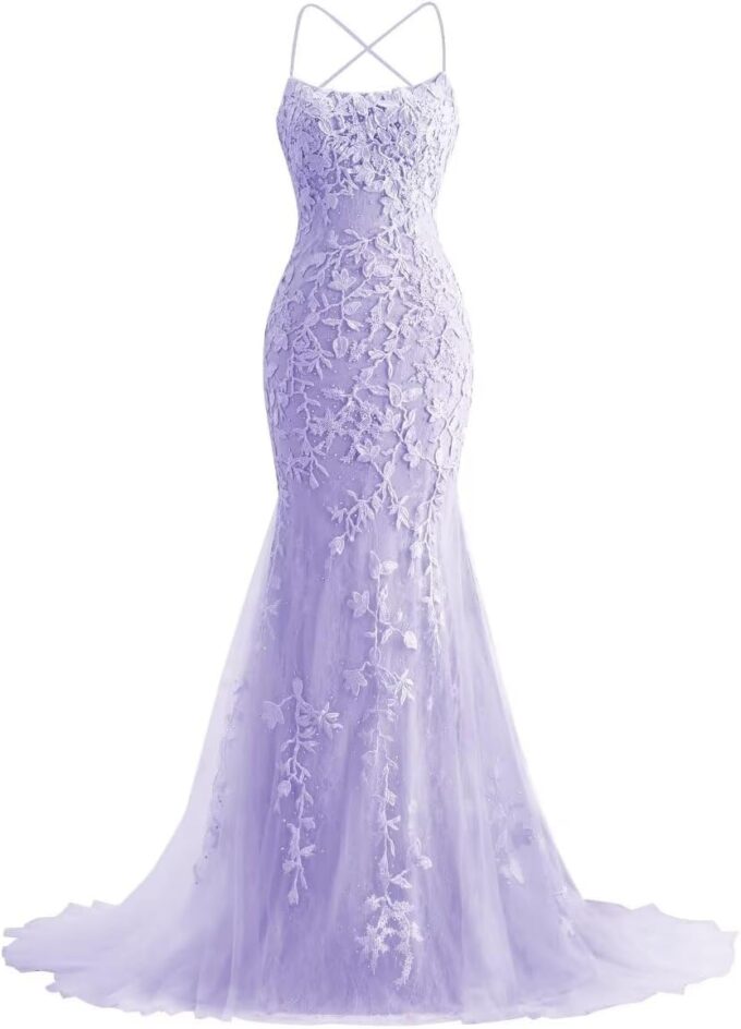 Mermaid Prom Dresses 2025 Spaghetti Straps Evening Gowns Lace Applique Floral Formal Dresses for Women