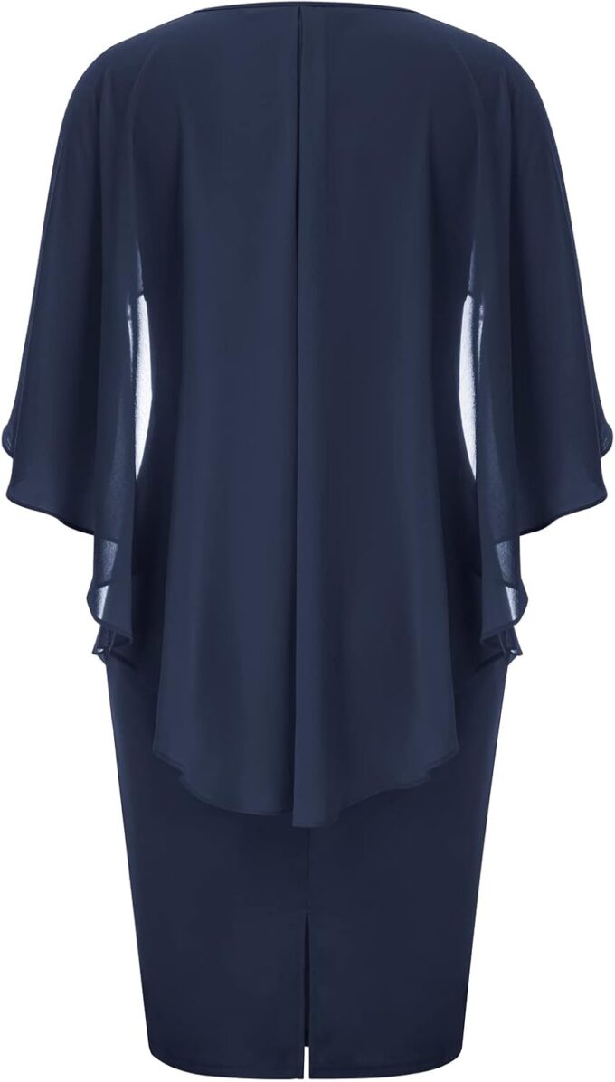 KIMCURVY Damen Große Größen Bleistiftkleid Rüsche Chiffon Cape Abendkleider mit Strass – Bild 9