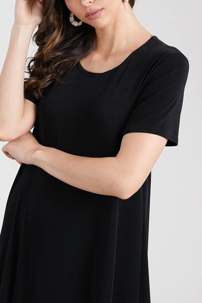 Jostar Women's Basic Midi Dress – Short Sleeve Basic Stretch Casual Swing Flowy T Shirt Long One Piece – Bild 5