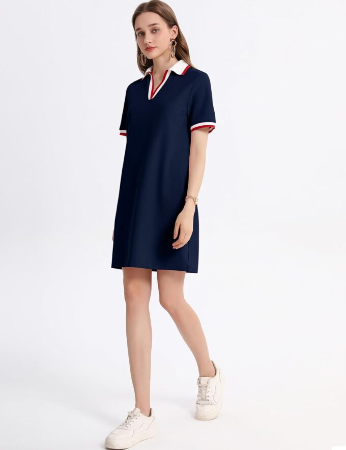Kissonic Polo Dress for Women V Neck Short Sleeve Flowy Contrast Color Golf Tennis A Line T Shirt Dresses – Bild 5