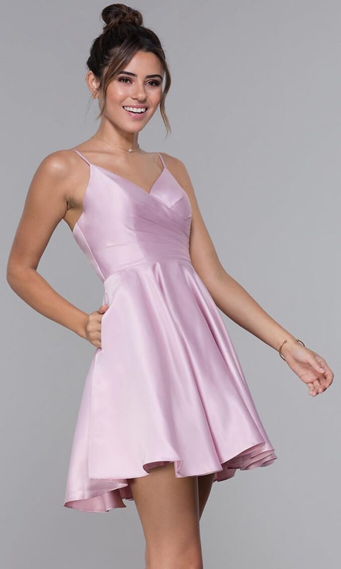 Stylefun Women's V-Neck Short Homecoming Dresses for Teens 2025 Spaghetti Strap Prom Dress with Pocket CYM025 – Bild 4
