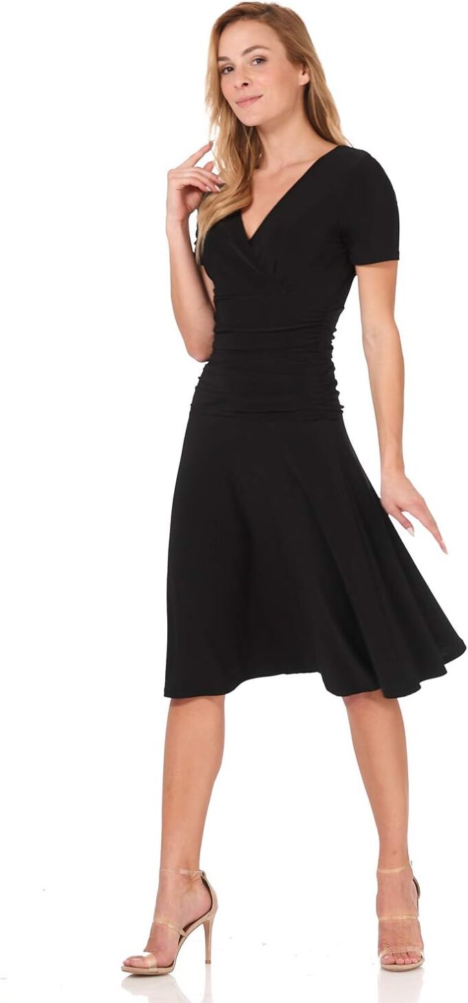 Rekucci Women's Slimming Short Sleeve Fit-N-Flare Crossover Tummy Control Dress – Bild 4
