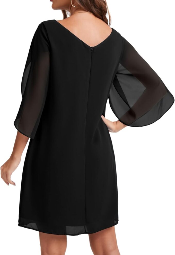 Zebaexf Womens Chiffon Dresses Flutter Sleeve Formal Trendy Party Wedding Dress – Bild 4