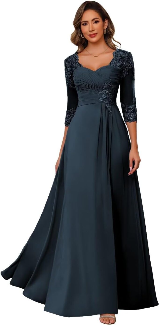 Lace Appliquess Chiffon Mother of The Bride Dress Long Sweetheart Mother of Groom Dress for Women