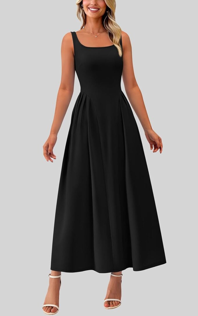 PRETTYGARDEN Solid Color Sleeveless Summer Dresses for Women 2025 Elegant Scoop Neck Cocktail Dress Semi Formal Midi Dress – Bild 2